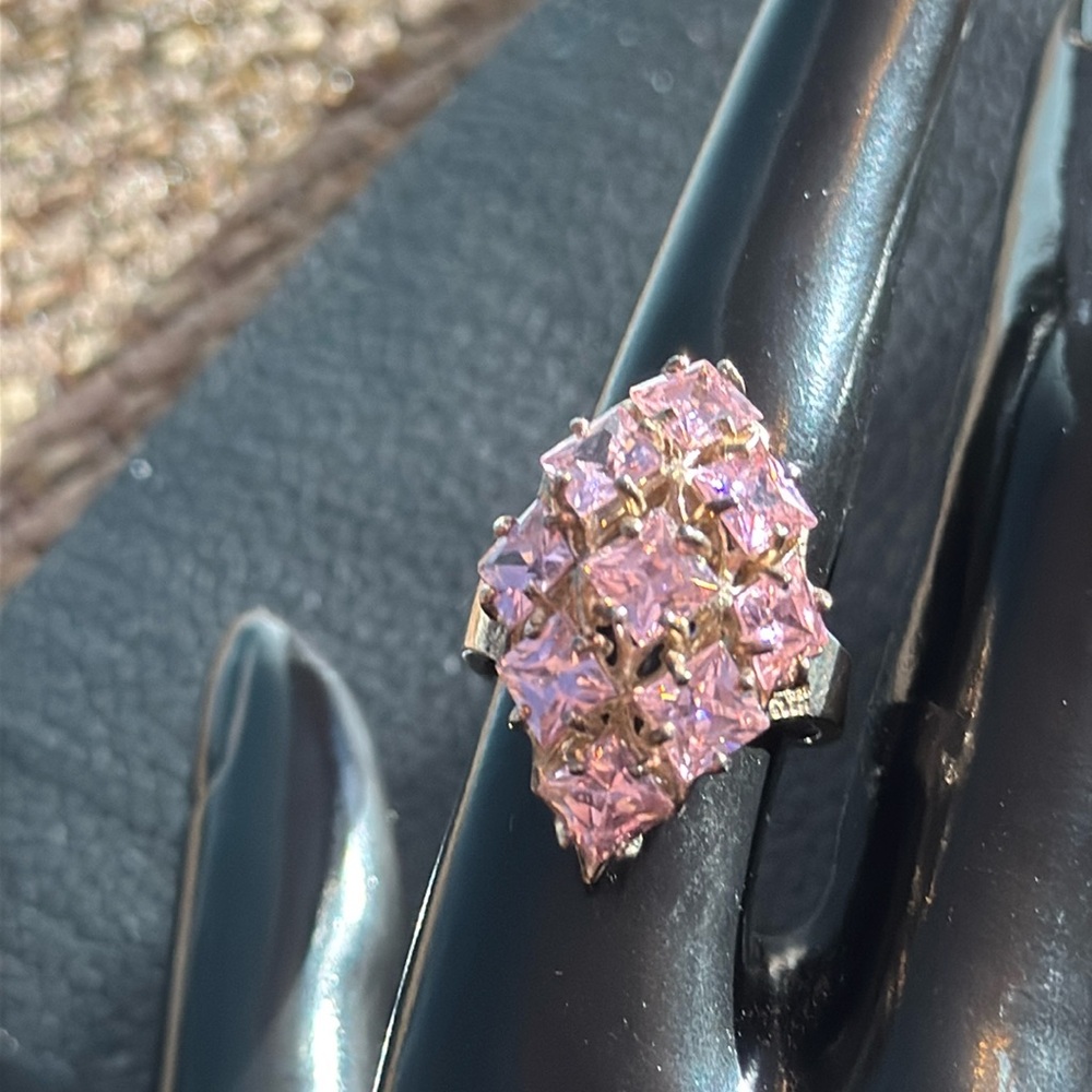 Sterling Silver Cocktail Ring w Diamond Shaped Domed Cluster in Pink Sapphires